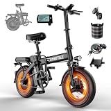 P1 Pro Class 2 Folding Electric Bike for Teens & Adults, 48V 22.5Ah Removable Battery Long Range Up to 31-75 Miles, 750W Peak Motor Ebike With 14" Tires, Commuter Foldable Electric Bicycle UL2849