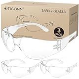 TICONN 3 Clear Safety Glasses for Men, Safety Goggles with Scratch Impact Resistant Meets ANSI Z87.1 Standard (3 Pack)
