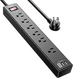Yintar 6Ft Surge Protector Power Strip with 6 Outlets & 3 USB Ports, Black
