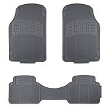 Amazon Basics Universal PVC Faux Rubber Car Floor Mats, Anti-Slip, All Weather Protection, Waterproof Flexible Trim to Fit for 95% Automotive SUV Sedans Trucks, Charcoal Pure Grey, Pack of 3