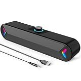 LENRUE Computer Speakers,Wired USB-Powered Sound-bar with 10W Stereo Sound for PC Desktop,Plug-n-Play (A39PRO /Black)