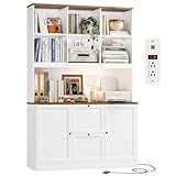 HIFIT 72'' Tall File Bookcase with Power Outlet & Printer Stand, 2 Drawer Filing Cabinets for Home Office Fit Hanging A4 File, Storage Cabinet w/ 3 Tier Open Book Shelf & Doors for Living Room, White