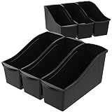 Storex Large Book Bin - Interlocking Plastic Organizer for Home, Office, and Work Space - Black, 6-Pack (70109C06C)