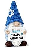 Weming Hanukkah Gnome Crochet Plush, Handmade Blue Gnome with Star David Hat & Happy Hanukkah Candle Card, Mini Amigurumi Jewish, Chanukah Decor for Women, Festival of Lights Desk Ornament