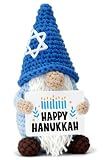 Weming Hanukkah Gnome Crochet Plush, Handmade Blue Gnome with Star David Hat & Happy Hanukkah Candle Card, Mini Amigurumi Jewish, Chanukah Decor for Women, Festival of Lights Desk Ornament