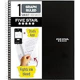 Five Star Spiral Notebook + Study App, 1 Subject, Graph Ruled Paper, 8-1/2" x 11", 100 Sheets, Fights Ink Bleed, Water Resistant Cover, Black (73679)