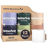 Betterway Bamboo Toilet Paper 3 Ply - Sustainable Toilet Tissue - 12 Long-Lasting Rolls & 360 Sheets Per Roll - Septic Safe - Organic, Plastic & PFAS Free - FSC Certified