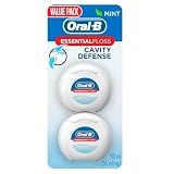 Oral-B Essential Dental Floss, Cavity Defense, Waxed, Mint Flavor, Value 2 Pack (50m Each)