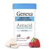 Genexa Clean Antacid Chewable Tablets | Maximum Strength Calcium Carbonate for Heartburn, Acid Indigestion & Upset Stomach Relief | Dye Free, 0% Artificial Additives | Berry Flavor Chewables, 72ct
