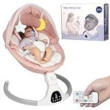 JFOVMCYG Electric Baby Swing for Infants, with Bluetooth Remote Control Timing Function and 10 Music 5 Swing Speeds 3 Seat Positions Baby Bouncer for Boy Girl Indoor & Outdoor Use (Pink)