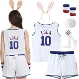 Couples Halloween Cosutme for Women Baskball Jersey Looney Tunes Outfit and Accessories,L White