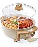 Hot Pot Electric Hot Pot with Divider, Large 6L Nonstick Dual-Sided Shabu Shabu Pot Dual-Flavor hotpot electric 1500W with Adjustable 5-Temperature Control ，Perfect for Family Dinners & Parties