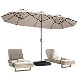 DomeShade 15ft Patio Umbrella with Base,Large Outdoor Double-Sided Rectangle Umbrella with Crank Handle, Market Umbrella for Poolside Garden Deck Backyard Beach Pools, Beige