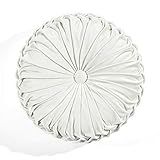 Lush Decor Round Pleated Soft Velvet Decorative Throw Pillow, 1 Count, 15" Diameter, White - Plush Round Pillow, Seat Cushion, Decorative Pillows For Bed, Couch, Or Chair