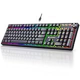KOORUI Wired Gaming Keyboards with Blue Switch,Hot-Swap Mechanical Keyboard with Volume Knob, 26 RGB Backlit Light Up Keyboard, Full Keys Anti-Ghosting, Dual Color Injection Molded Keycaps for PC