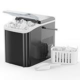 NEWBULIG Ice Makers Countertop with Handle, Portable Ice Machine, 9 Bullet Ice Cubes in 6 Mins, 26lbs in 24Hrs, Auto-Cleaning, with Basket and Scoop, for Home, Kitchen, RV, Camping,Black