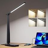 Honeywell LED Desk Lamp for Home Office, Eye-Caring Light with 4 Color Modes & Touch Control, USB A+C Charging Ports, Adjustable Rotating Head with Timer for Reading, Bedroom & Small Desks
