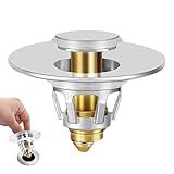 Omruciy Universal Bathroom Sink Stopper - Upgraded Pop up Drain Strainer with Hair Catcher, Fits 1.1-1.5 Inch U.S. Standard Drain Holes - Anti-Clogging Filter - Pure Brass Construction