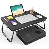 BUYIFY Portable Foldable Laptop Desk for Bed and Couch, Adjustable Lap Desk with Cup Holder and Phone Holder, Ideal for Working, Reading, Writing, and Breakfast (Black)
