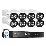 Hiseeu 4K Wired Security Camera System with Audio,Smart Color Night Vision,3TB Hard Drive,AI Human/Vehicle Detection,8PCS 8MP IP67 Weatherproof Home CCTV Cameras,Indoor/Outdoor Surveillance DVR Kit