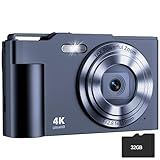 Digital Camera, FHD 4K Digital Point and Shoot Camera with 16X Zoom Anti Shake, 48MP Compact Small Camera with 32GB Card for Boys Girls Kids Lamp Black