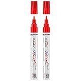 Overseas Oil-Based Fine Tip Paint Marker Pen - 2 Pack Red 0.9mm Fine Nib Permanent Markers, Quick Dry, Waterproof, Fade Resistant Paint Pens for Metal, Wood, Rock, Plastic, Ceramics, Rubber, Glass