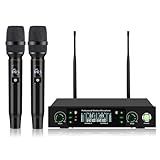 Professional Wireless Microphone System, 500ft Long Range 2.4G Cordless Mic Set with 40H Playtime, Rechargeable Dynamic Microphones Memory Function for Karaoke Singing, DJ, Church, Party, Wedding