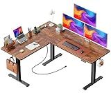Huuger L Shaped Standing Desk with Power Outlets, 63 x 55 Inch Height Adjustable Computer Desk for Bedroom, Corner Stand up Desk for Home and Office, Work and Study, Rustic Brown