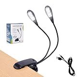 Music Stand Light, 1/2/4/10 Pack Clip on LED Book Lights, USB and AAA Battery Operated, Reading Lamp in Bed, 4 Brightness Levels, Ideal for Musician, Piano Player, Sheet Music, Travel (Dual Arm)