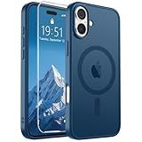 SUPFINE Magnetic for iPhone 16 Case with Screen Protector (Compatible with MagSafe) (Military Grade Drop Protection) Translucent Matte Shockproof with Anti-Fingerprint Phone Case,Deep Blue
