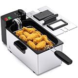OLIXIS Deep Fryer for Home Use, Small Electric Fryer with 3 Liter Capacity, 1500W Power, 4 Adjustable Temp, Lid with Viewing Window for Fried Chicken, Shrimp, French Fries, Silver