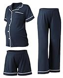 Rnxrbb 3 PCS Women Maternity Pajamas Set Nursing Postpartum Breastfeeding Pjs,Navy Blue M