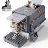FURTIME Stainless Steel Litter Box with Lid, Enclosed Metal Cat Litter Box