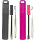 NAIVELY-Metal Reusable Straws, 2 Pack Collapsible Portable Stainless Steel Straws, with Plastic Housing Silicone Tips and Cleaning Brush, Retractable Portable Pocket Drinking Straws