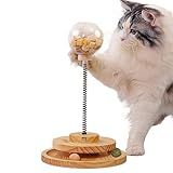 Marchul Cat Ball Toy with Treat Ball, KittenTreat Dispenser Toy with Roller Track Catnip Balls, Interactive Cat Toys Wooden for Indoor Kitten, Food Toy with Automatic Slow Feeder