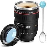 Chasing Y Camera Lens Coffee Mug -Thermal Tumbler Insulated Iced Cup with Spoon,13.5 OZ hot Coffee mug Gift for Him, Her,Mom,Dad Gifts, Photography, Friends,Camera accessories,Travel,School