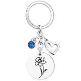 Axmerdal Birth Flower Jewelry Keychains for Women Birthstone Stainless Steel Guardian 12 Months Floral Pendant Lover Gift (Mar.)