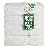 Chakir Turkish Linens 4 Piece Bath Towel Set, 100% Cotton Luxury Turkish Towels for Bathroom, Soft Absorbent Bath Towels, 27 x 54 Inches, White