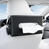 SenronKalm Large Car Tissue Holder PU Leather Organizer with 2 Mesh Pockets