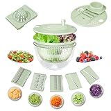 Lienffy Salad Spinner Large-5.3 Qt Vegetables Fruits Wash Spinner Bowl,Lettuce Spinner Dryer with 5 Blades,Egg Yolk Strainer Slicer Shredder for Kitchen Colander,Pasta and Fries Spinner-Green