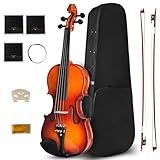 Ceciliec 4/4 Violin For Beginners, CVN-300 Full Size Fiddle Set For Student, Solidwood Ebony Fitted Beginner Starter Violins Kit with Hard Case, Rosin, Bow, Stringed Musical Instruments