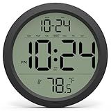 Digital Wall Clock with Date, Indoor Temperature, Auto-DST, Battery-Operated Digital Clock, 8 Inch Small Decorative Wall Clock for Bedroom, Living Room, Home, Kitchen, Office, Modern, Electric, Simple