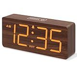 DreamSky Wooden Digital Alarm Clock for Bedroom - Desk Clock with Large Numbers for Living Room Office, Loud Alarm for Heavy Sleepers Adults, Volume Control, Dimmer, DST, Wood Decor (Adapter Powered)