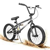 KORIMEFA Freestyle BMX Bike 18 20 inch Kids Boys Trick Bicycle for 7-12 Years Old, Hi-Ten Steel Frame, Beginner-Level to Advanced Riders