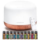 InnoGear Aromatherapy Diffuser & 10 Essential Oils Set, 500ml Essential Oil Diffuser with Remote Control Ultrasonic Cool Mist Scent Humidifier Vaporizer Auto-Off Timer for Room Office Home, Yellow