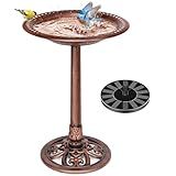 VIVOHOME Bird Bath with Solar Fountain for Outside, Polyresin Pedestal Bird Baths with Solar Powered Pump for Outdoor, Garden, Weather-Resistant Birdbaths with 20" Bowl, Bronze
