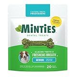 Minties Dental Chews for Dogs, 20 Count, Vet-Recommended Mint-Flavored Treats for Medium Dogs 25-50 lbs, Dental Bones Clean Teeth, Fight Bad Breath, and Removes Plaque and Tartar