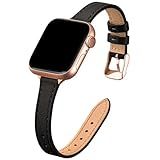STIROLL Slim Leather Bands Compatible with Apple Watch Band 38mm 40mm 41mm 42mm(Series 11 10), Top Grain Leather Watch Thin Wristband for iWatch SE 9 8 7 6 5 4 3 2 1 (Black Rose Gold)