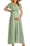OUGES Summer Maternity Maxi Dress Wrap V Neck Baby Shower Pregnancy Dresses for Photoshoot(Floral-8, Medium)