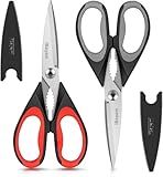 iBayam Kitchen Scissors All Purpose Heavy Duty 2 Pack with Protective Sheath, Stainless Steel Shears Kitchen Utensils Set for Cutting Food Cooking Meat Poultry Dishwasher Safe Soft Comfort-Grip